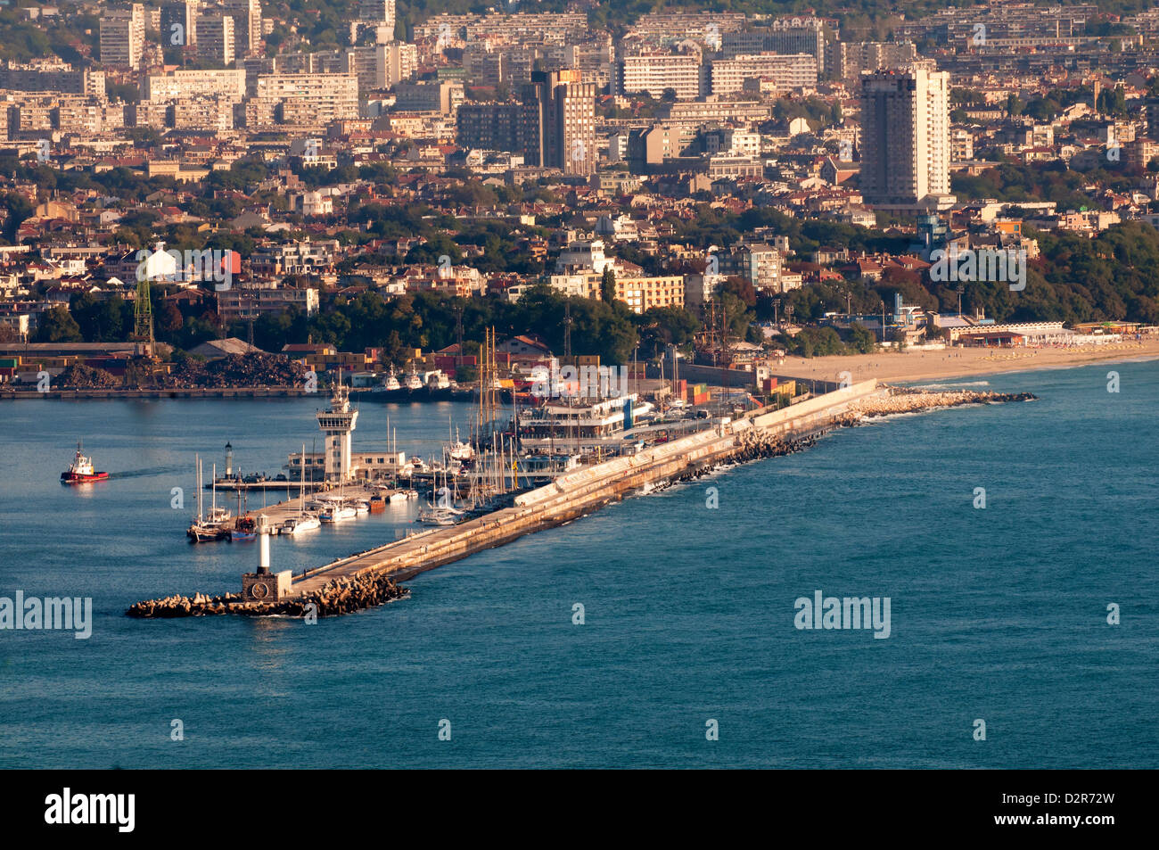View towards Varna harbour or port (passenger terminal ) from Asparuhovo and Galata.City landscape Stock Photo