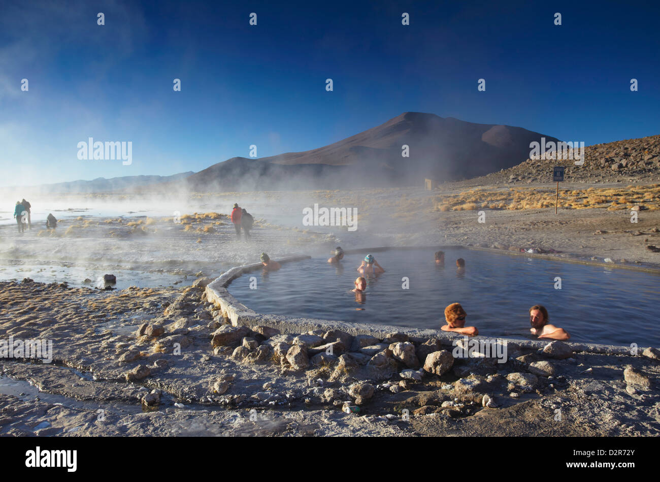 Tourists in hot springs of Termas de Polques on the Altiplano, Potosi Department, Bolivia, South America Stock Photo