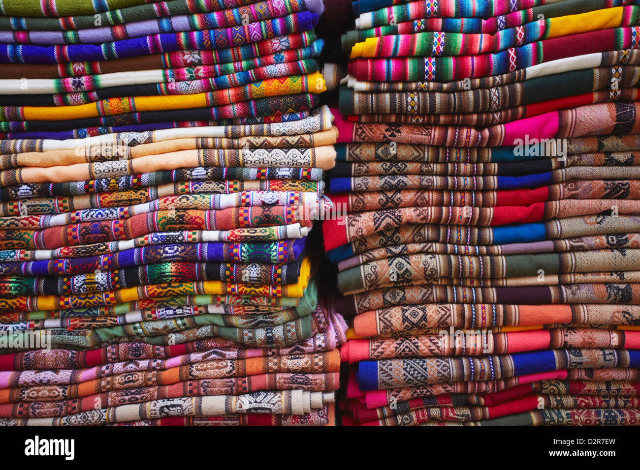 Colourful blankets in Witches' Market, La Paz, Bolivia, South America Stock Photo