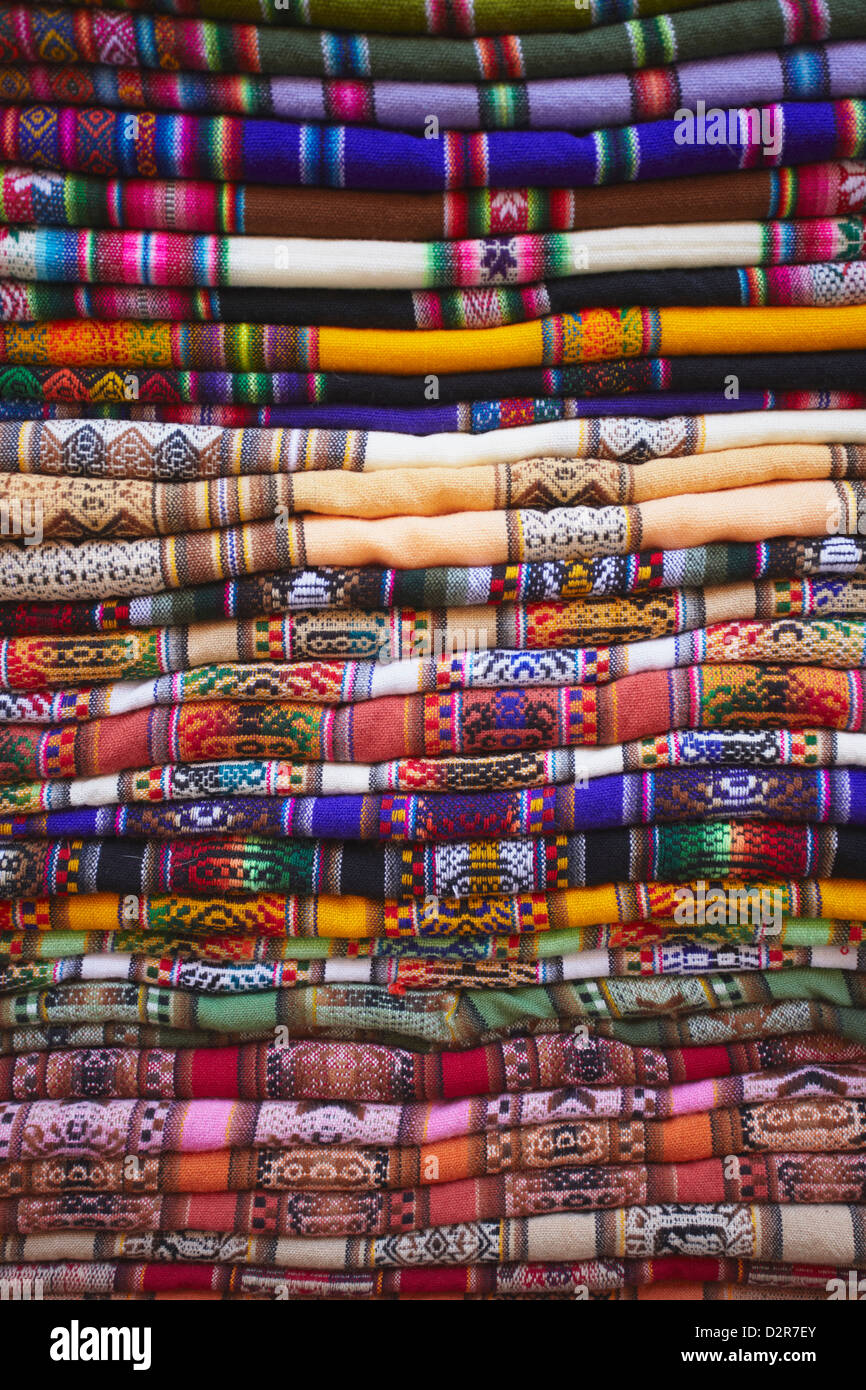 Colourful blankets in Witches' Market, La Paz, Bolivia, South America Stock Photo