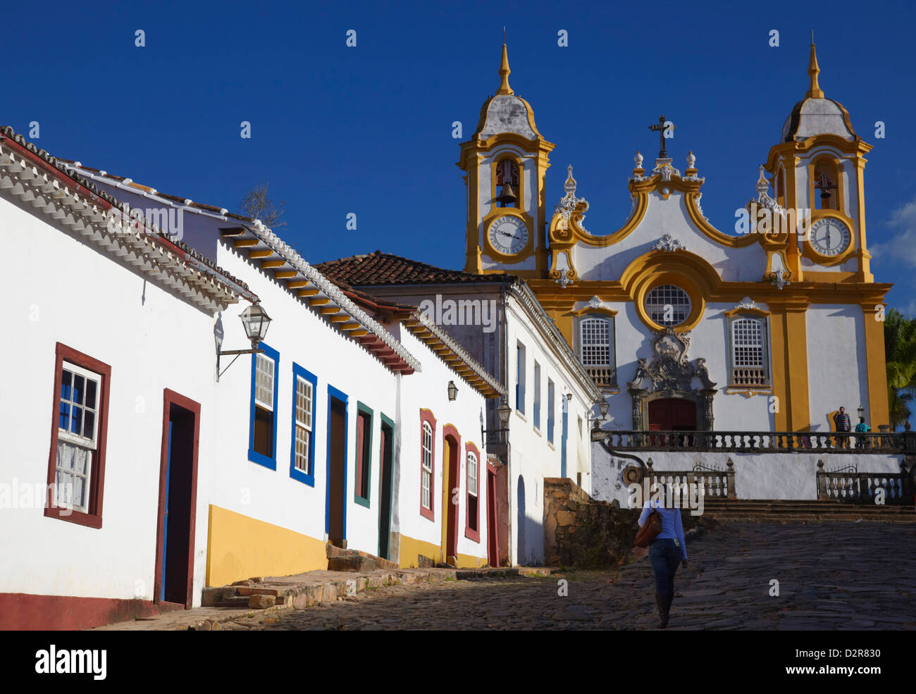 Colonial houses and Matriz de Santo Antonio Church, Tiradentes, Minas Gerais, Brazil, South America Stock Photo