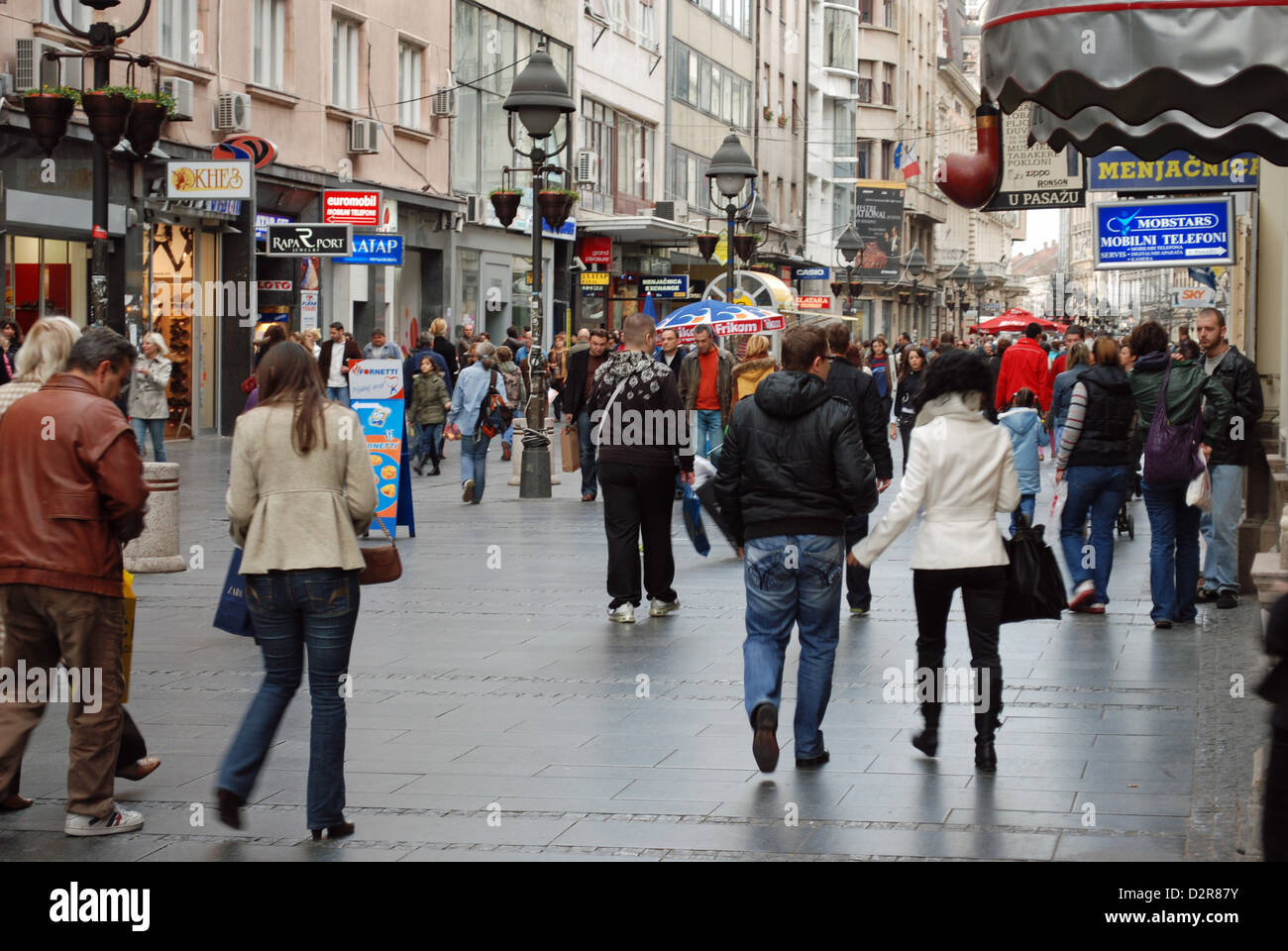 Shoppers in Knez Mihailova, a pedestrian only street in Belgrade. Stock Photo