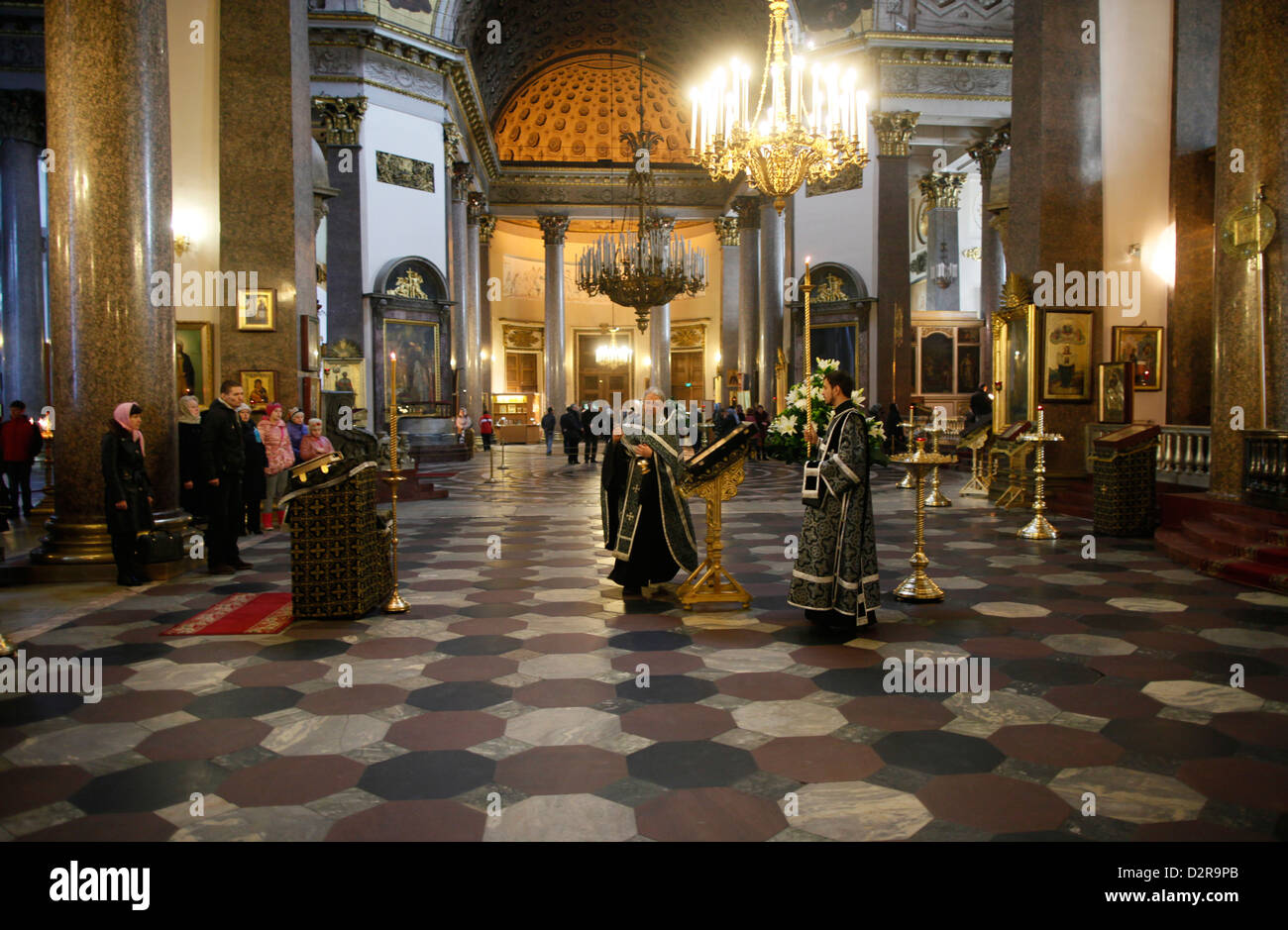 Russian Orthodox Mass in Kazan Cathedral, St. Petersburg, Russia, Europe Stock Photo