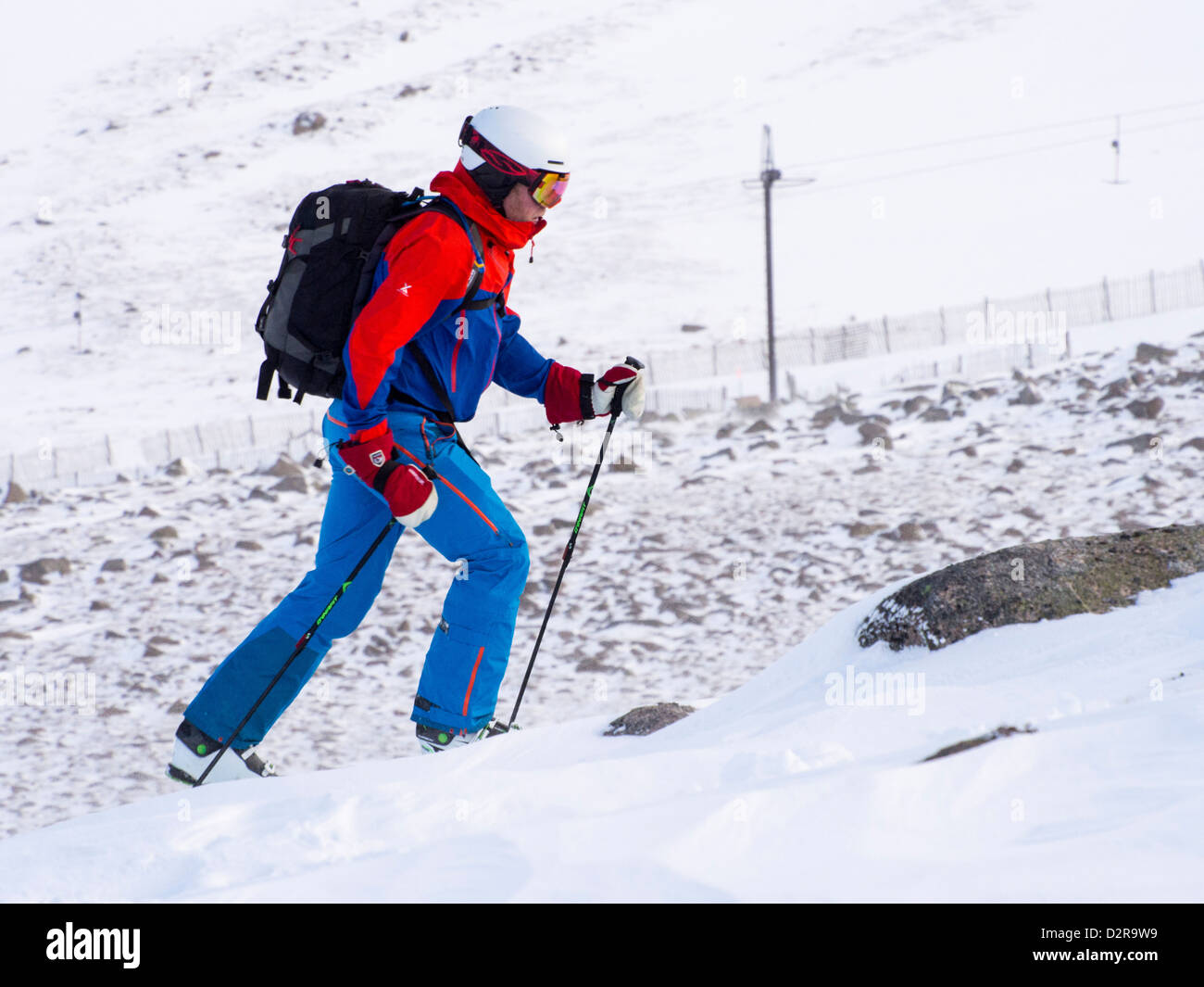 Ski Mountaineering on the Cairngorm plateau, Scotland, UK. Stock Photo