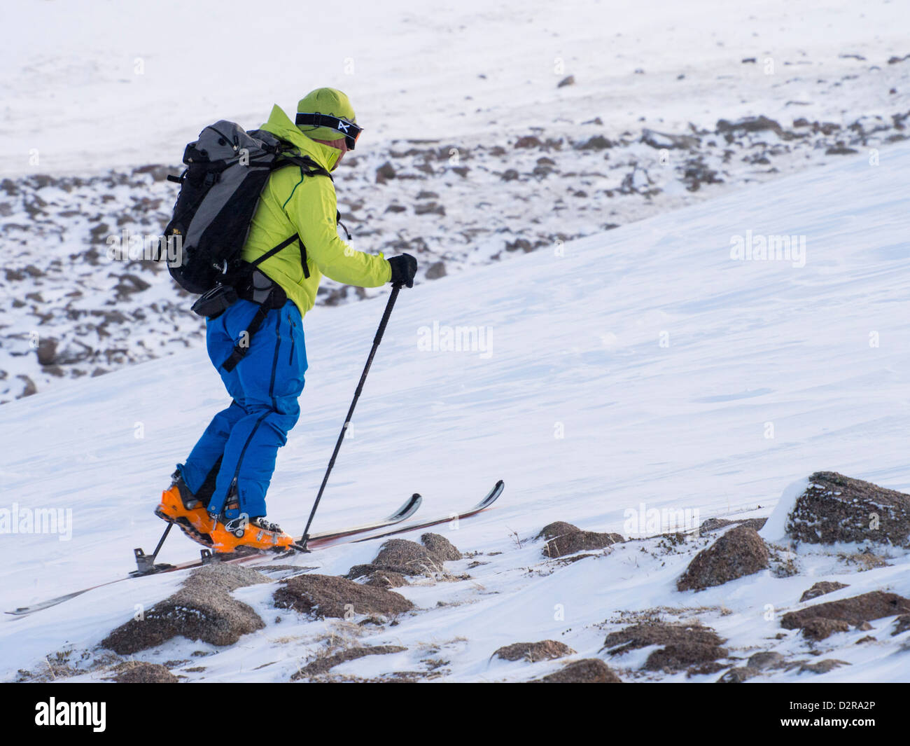 Ski Mountaineering on the Cairngorm plateau, Scotland, UK. Stock Photo