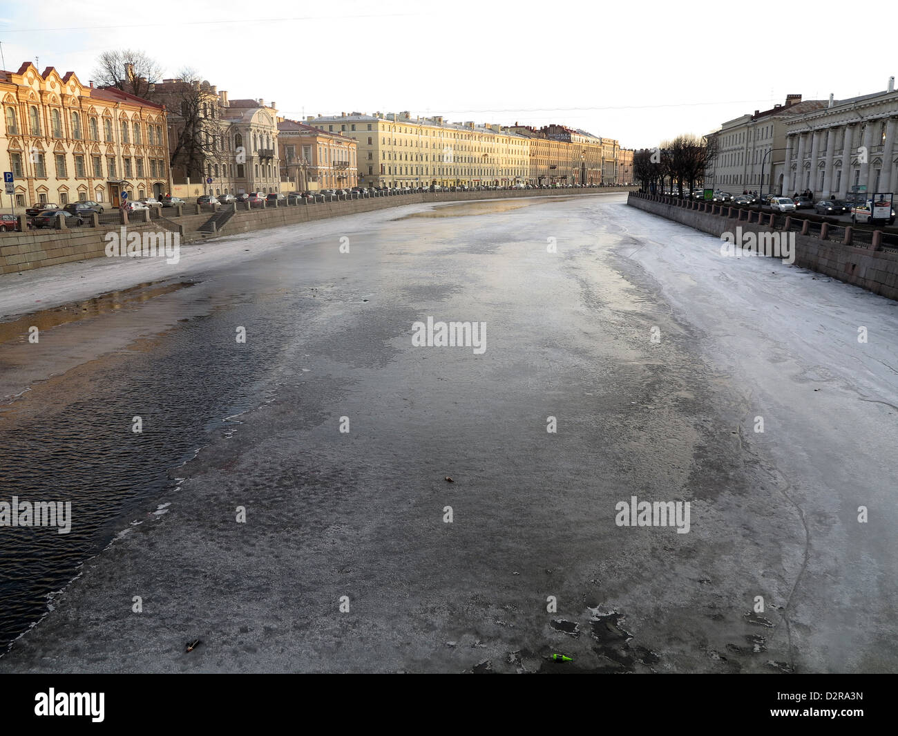Frozen canal in winter, St. Petersburg, Russia, Europe Stock Photo