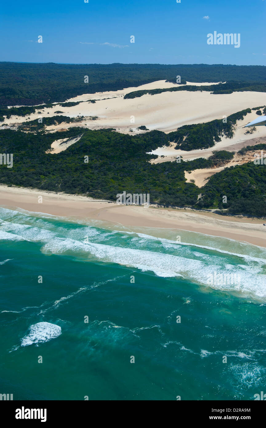 Aerial of the Seventy-Five Mile Beach, Fraser Island, UNESCO World Heritage Site, Queensland, Australia, Pacific Stock Photo