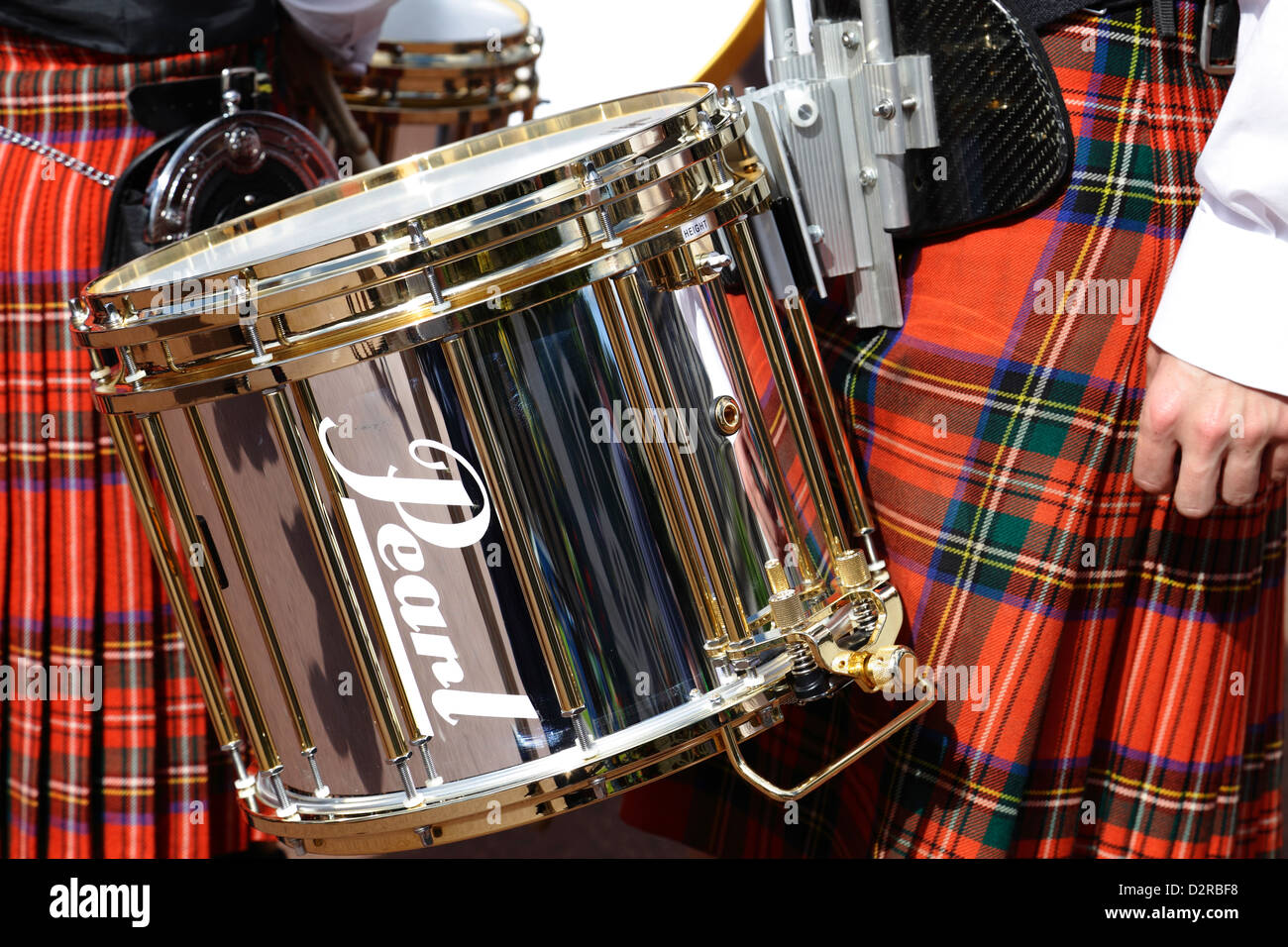 A drummer from the Strathclyde Police Pipe Band at the Piping Live Event, Glasgow, Scotland, UK Stock Photo