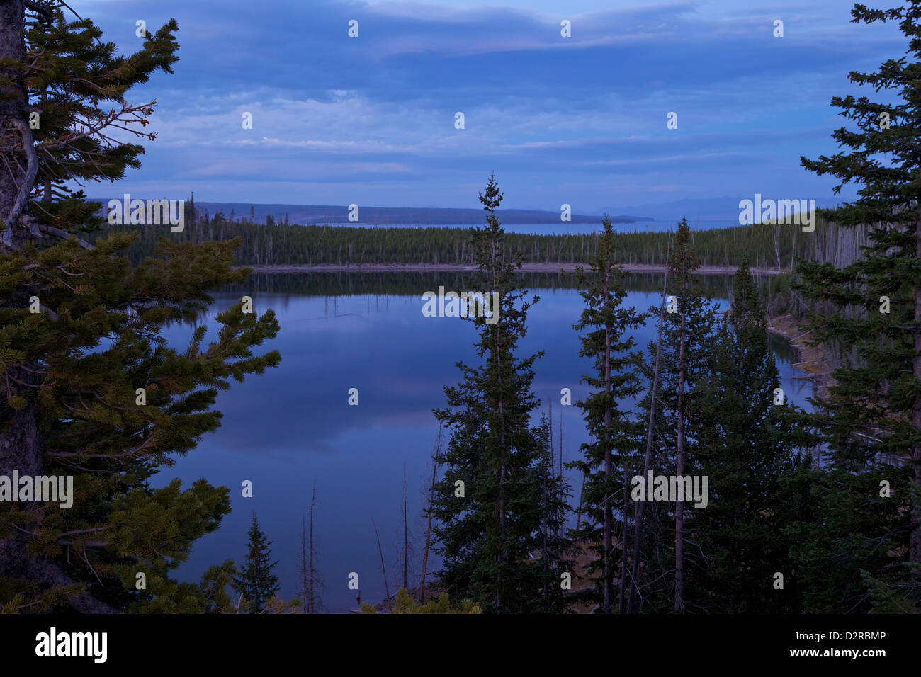 View of Duck Lake and Yellowstone Lake at dusk from near West Thumb