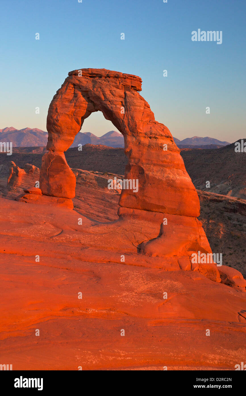 Sunset at Delicate Arch, Arches National Park, Moab, Utah, United States of America, North America Stock Photo