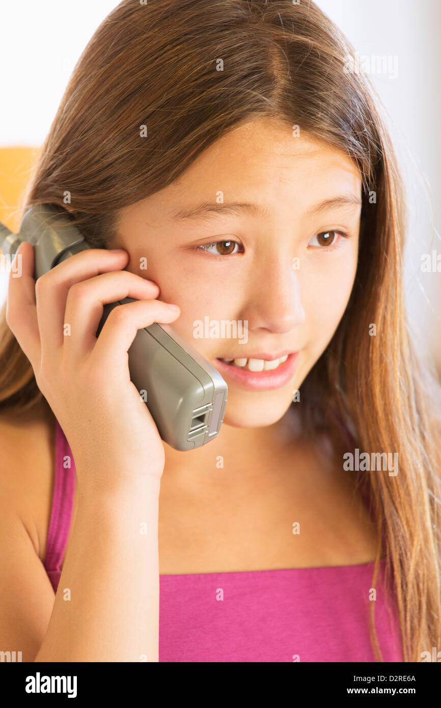 Close up of girl talking on phone Stock Photo Alamy