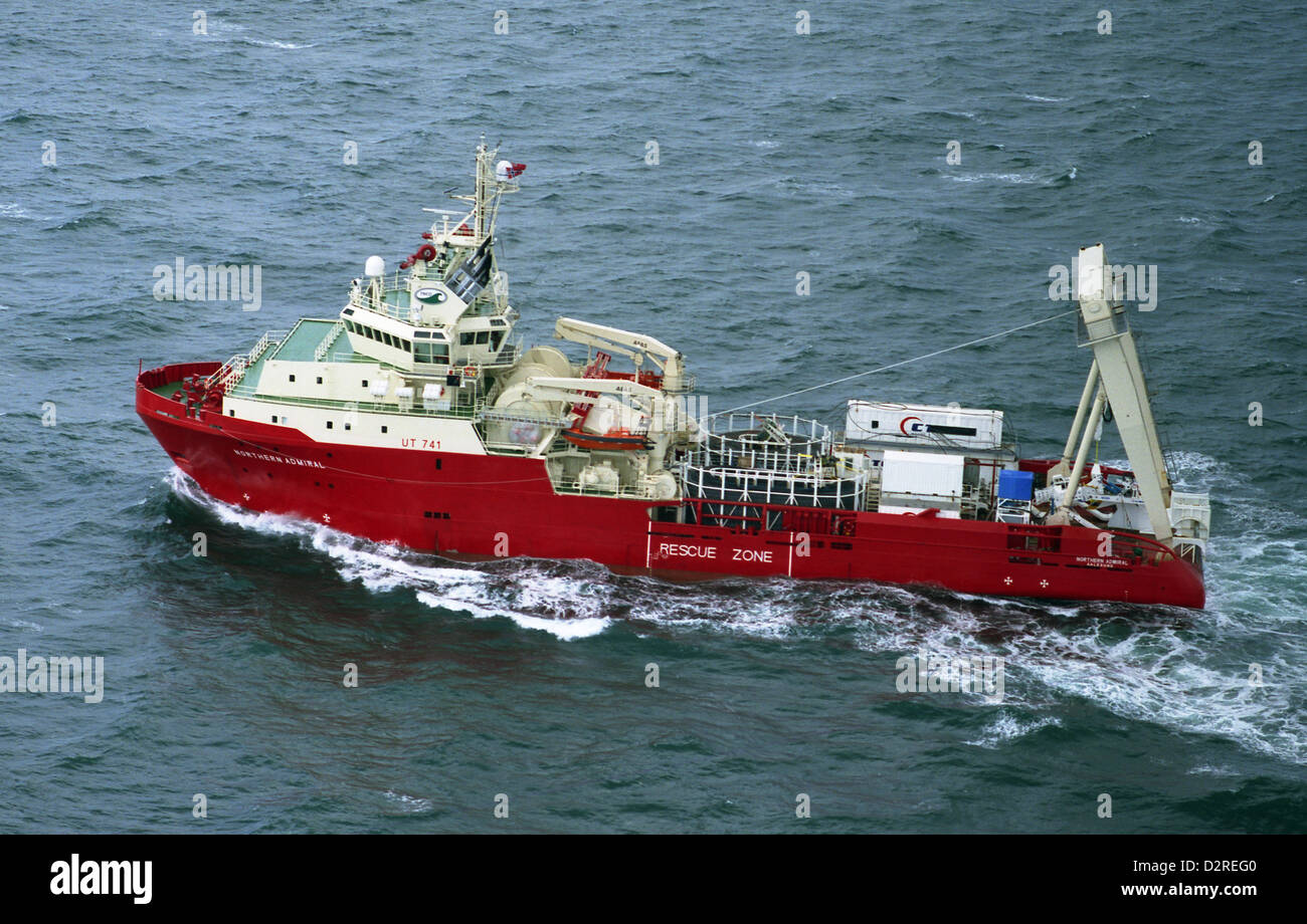 aerial view of the Northern Admiral, a cable-laying merchant vessel, at work in the North Sea Stock Photo