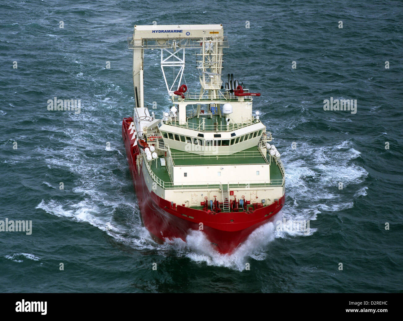 aerial view of the Northern Admiral, a cable-laying merchant vessel, at work in the North Sea Stock Photo