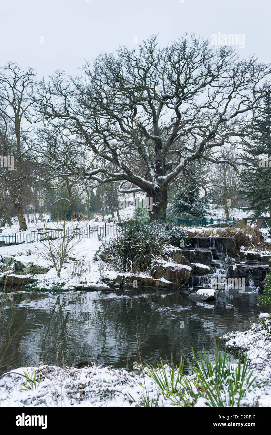 Snow covered Crystal Palace Park, London, UK Stock Photo