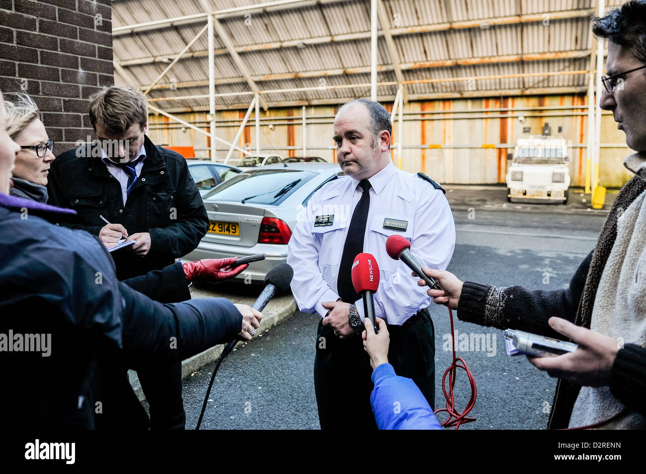 31st January 2013, Belfast, Northern Ireland. PSNI Chief Superintendant George Clarke, District Commander of A District at a press conference Stock Photo