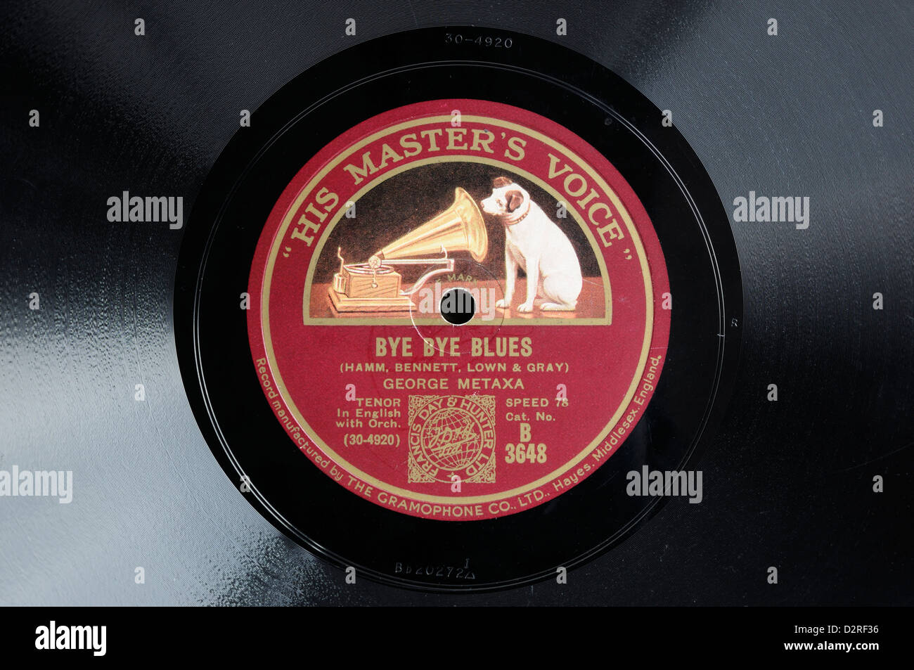 A 78 record with 'His Master's Voice' label Stock Photo