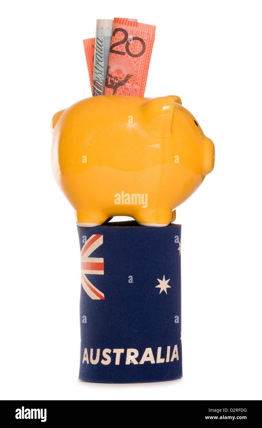 Australian piggy bank with 20 dollars studio cutout Stock Photo