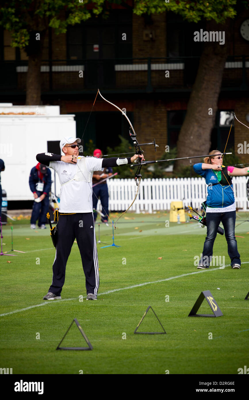 Olympics archery test event at Lords Cricket Ground London UK Stock