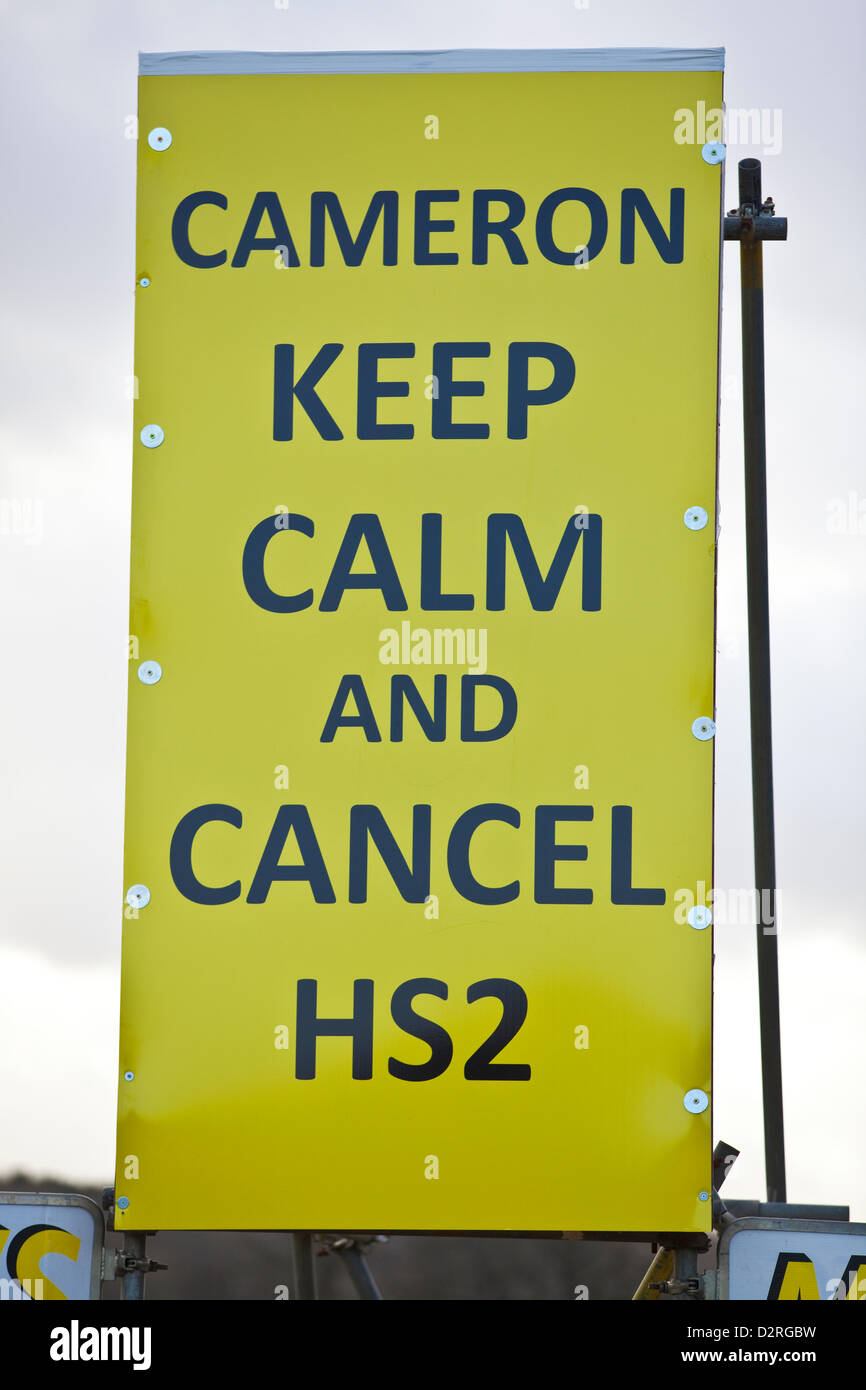 High-Speed Rail (HS2) Amersham, Buckinghamham, UK. 31.01.2013 Campaigners representing 'Stop HS2' have put up signs along the A413 roadside calling for the proposed high-speed rail 2 tunnel network running through the countryside to be stopped as opposition grows in the Chilton district of Buckinghamshire. Stock Photo