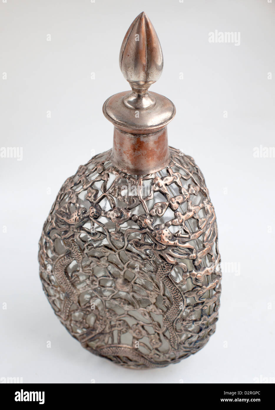 An antiques silver vintage old jug on white background Stock Photo