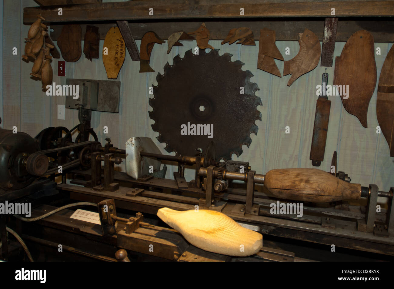 Saws, turning lathe and woodworking tools at The Decoy Museum in Havre