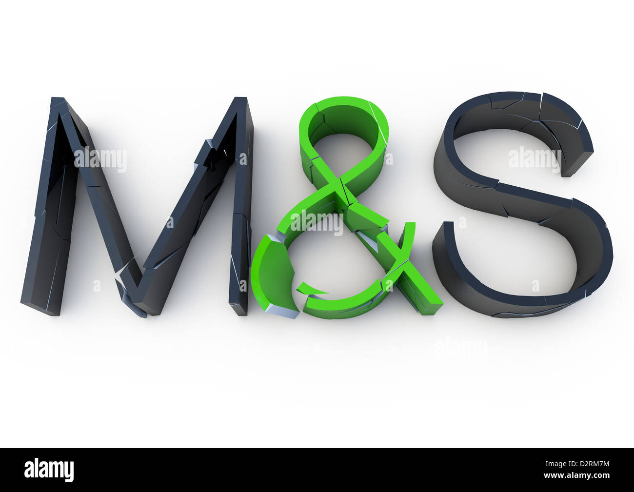 MARKS AND SPENCER LOGO cracking and crumbling  - Concept image - White background Stock Photo
