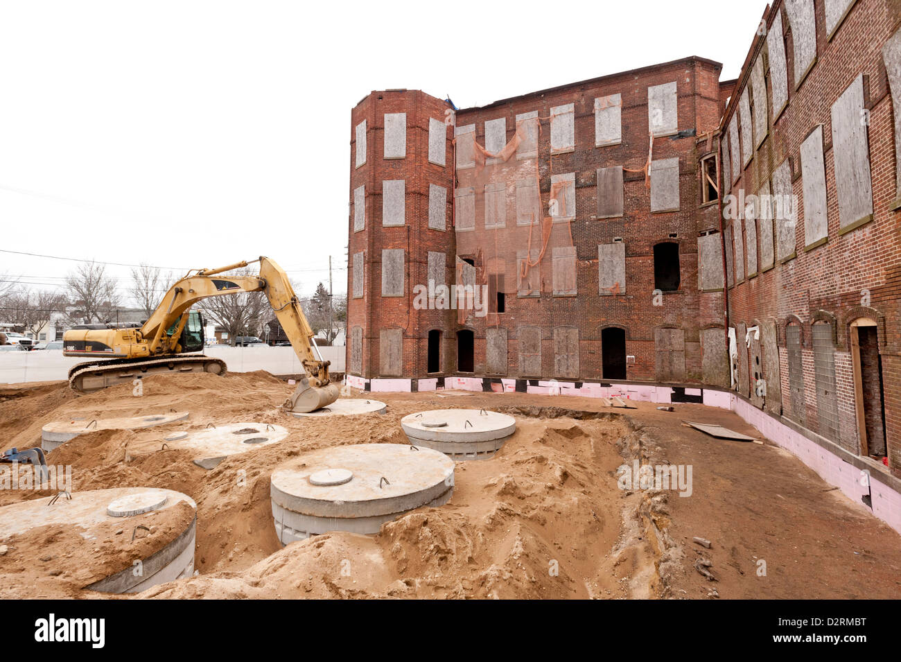 Exterior construction on the former site of the Bulova Watchcase Factory in Sag Harbor, NY February 16, 2012. Stock Photo