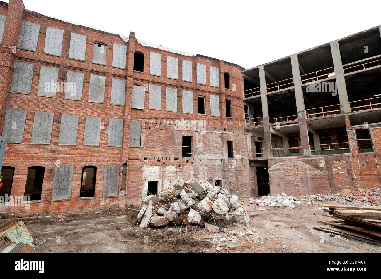 Exterior construction on the former site of the Bulova Watchcase Factory in Sag Harbor, NY February 16, 2012. Stock Photo