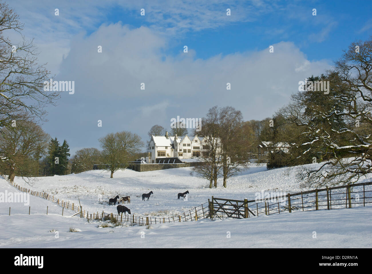 Blackwell, 'arts and crafts' house in winter, overlooking Lake Windermere, near Bowness, Cumbria, England UK Stock Photo