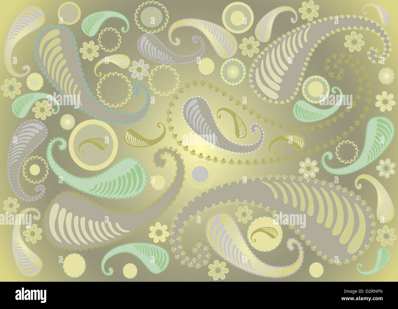 Light green background with paisley and flower Stock Photo - Alamy