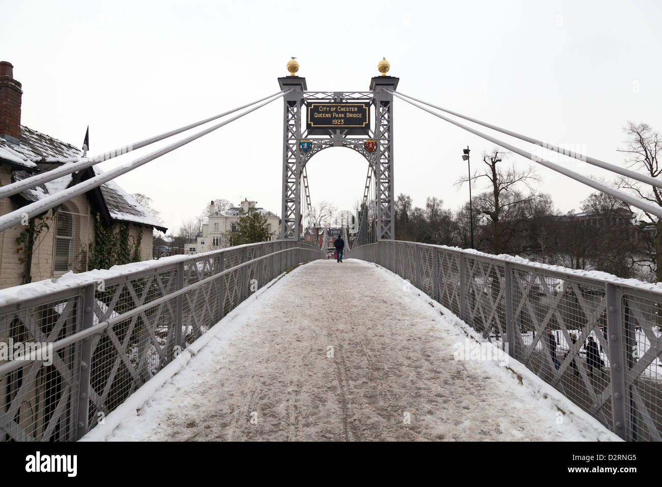 Queens Park Suspension Bridge over the river Dee, Chester Stock Photo ...