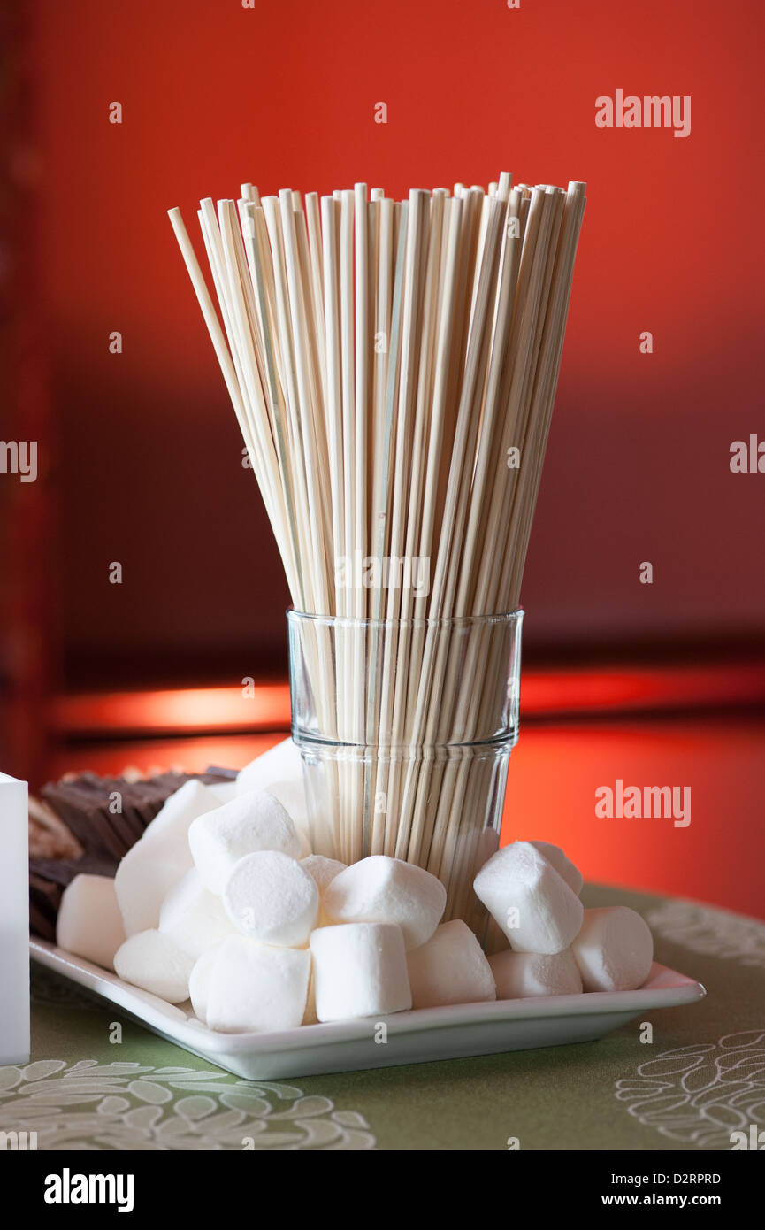 Skewers and marshmallows table display for celebration Stock Photo Alamy