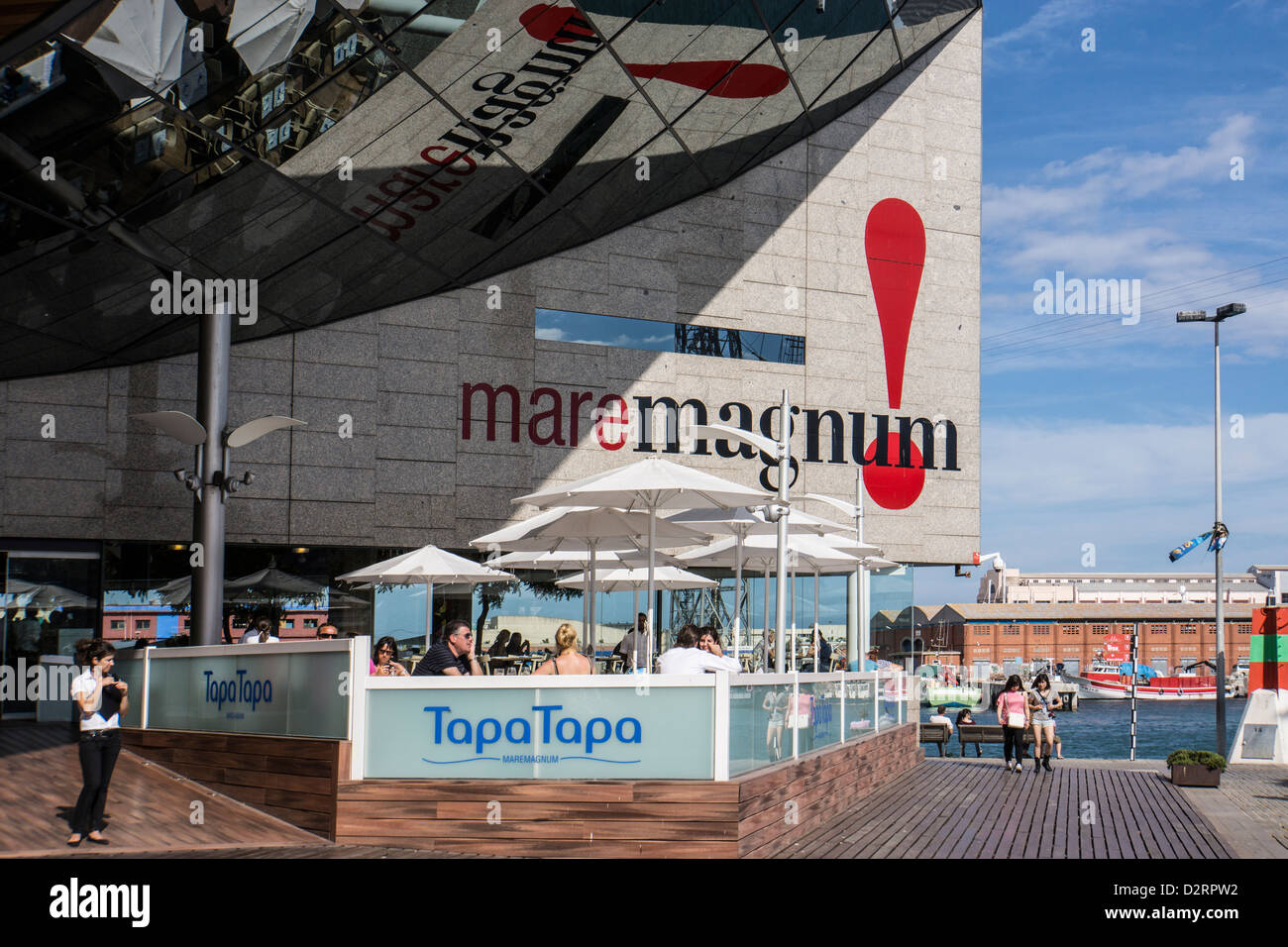 Maremagnum shopping center near Barcelona harbor and Vell marina Stock Photo