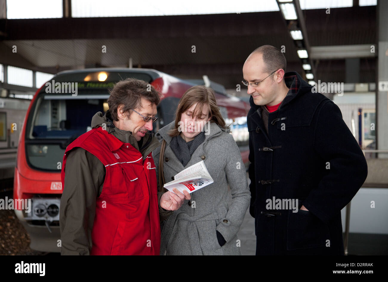 Duesseldorf, Germany, travelers drive the DB Job Service issued ...