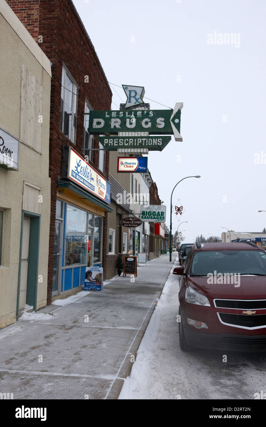 shops and stores on the main street Biggar Saskatchewan Canada in