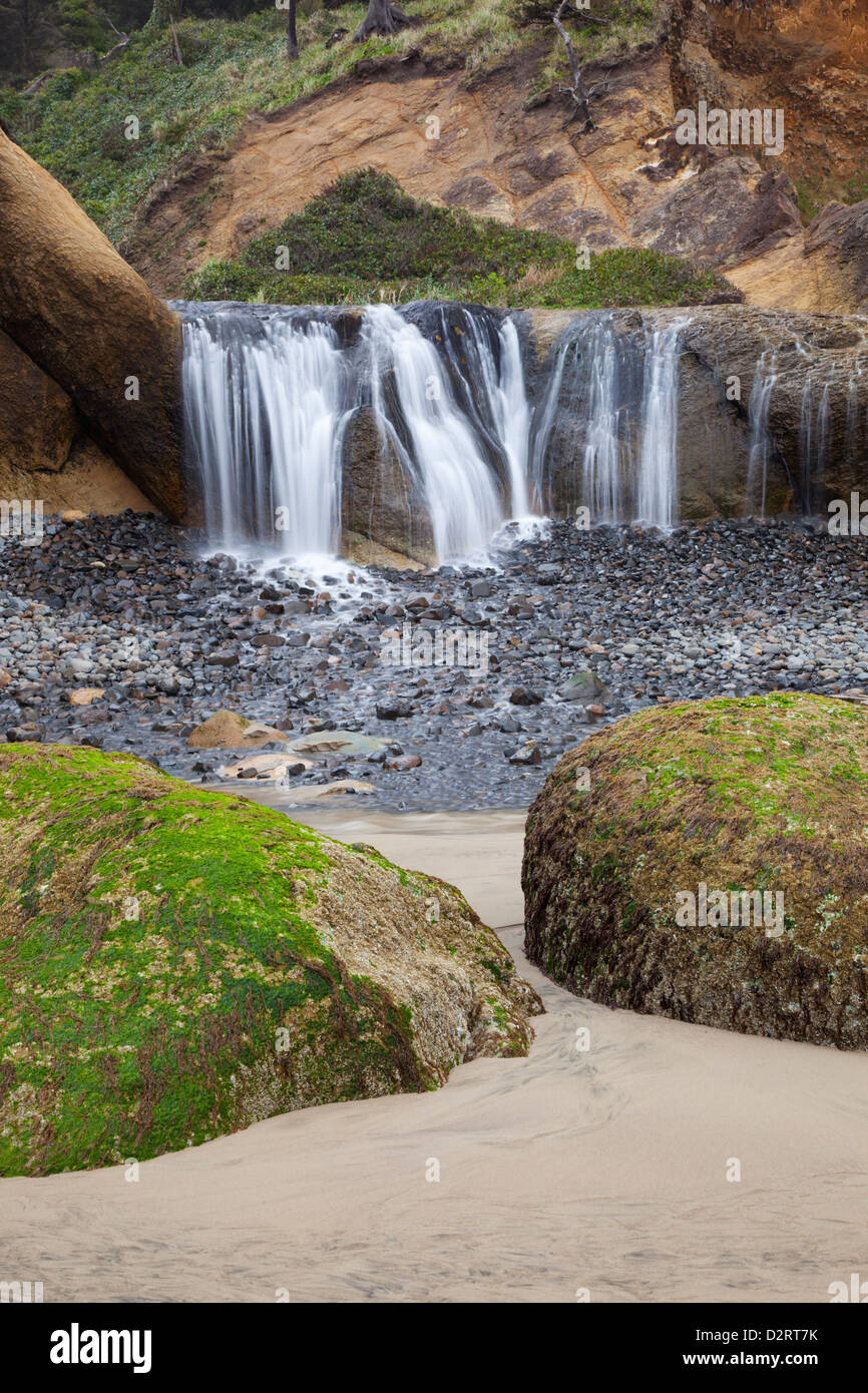 Hug Point Rocks OR, Oregon Coast, Waterfall and rocks, at Hug Point Stock Photo - Alamy