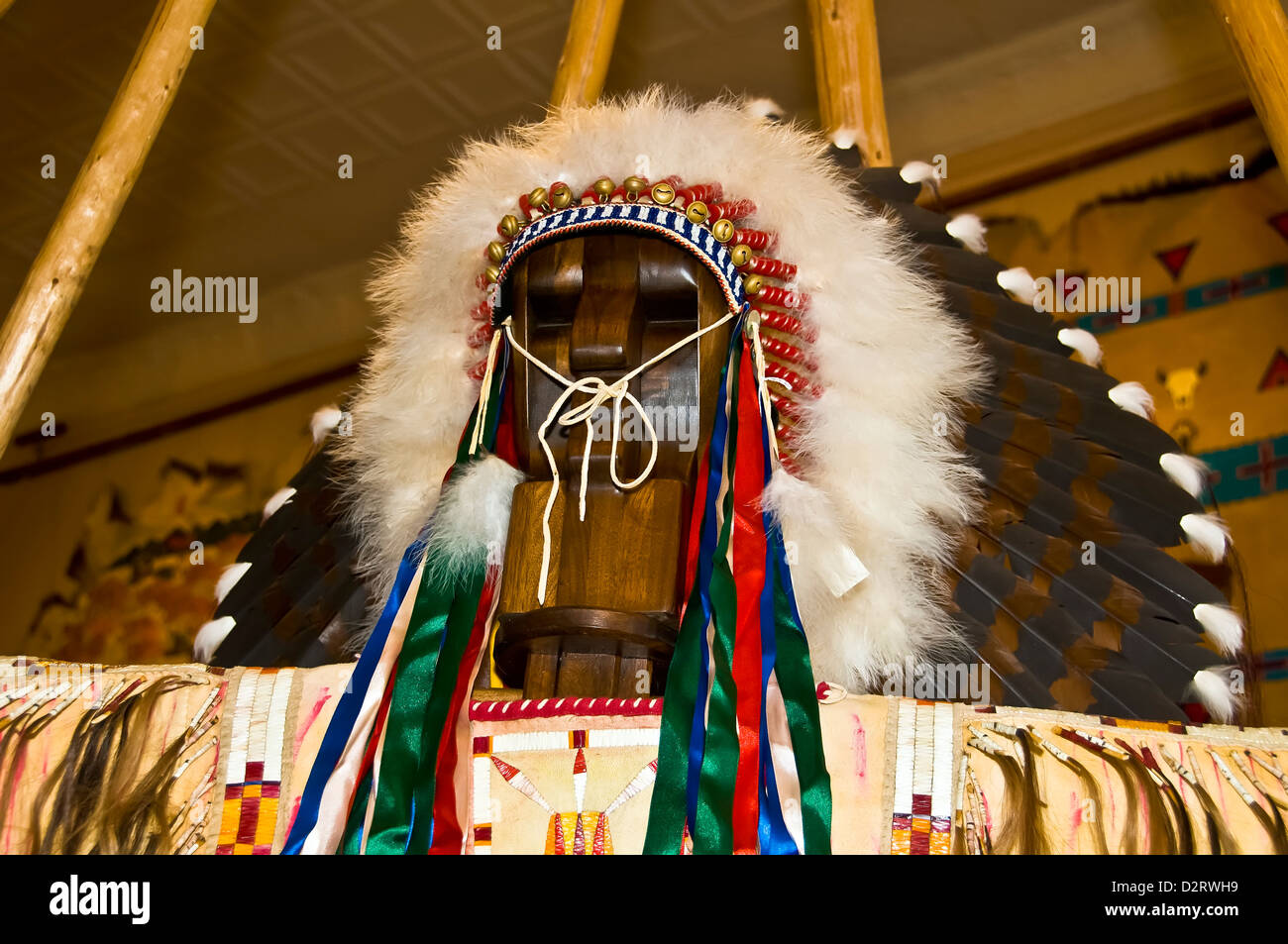 Native American Navajo Indian war bonnet feather headdress being sold as tourist souvenir Rapid City South Dakota Stock Photo