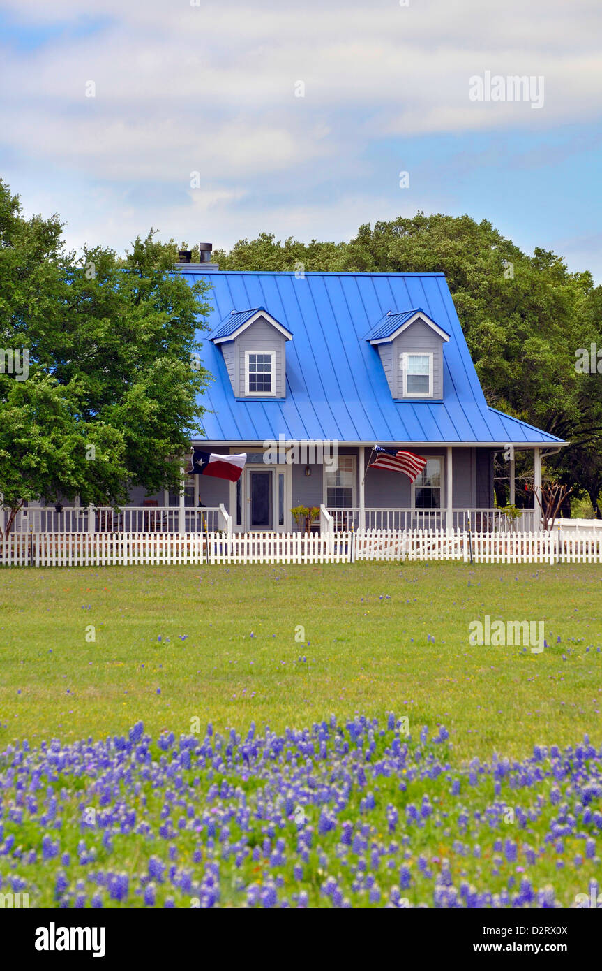 Bluebonnets and a ranch, Texas, USA Stock Photo - Alamy