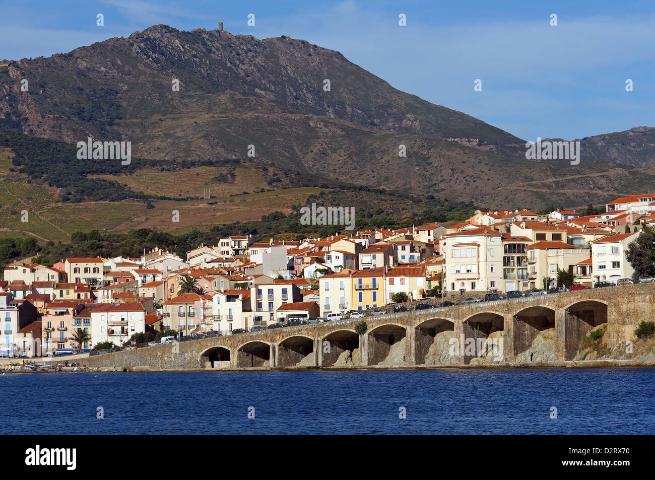 France town of Banyuls-sur-Mer on the Mediterranean coast, Roussillon, Pyrenees Orientales Stock Photo