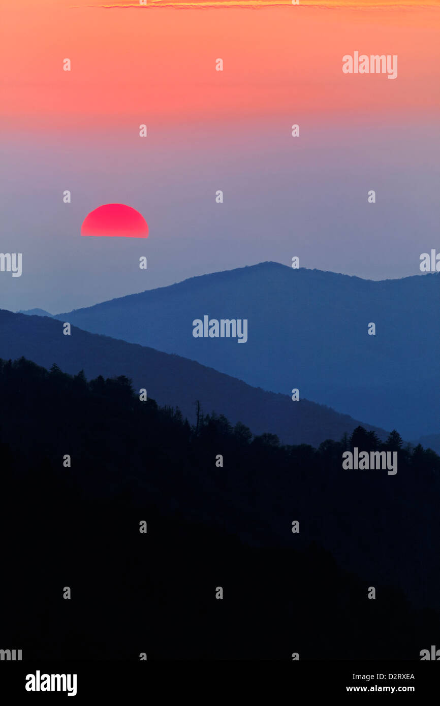 USA, Tennessee, Great Smoky Mountains National Park. Sunset seen from Morton Overlook. Stock Photo