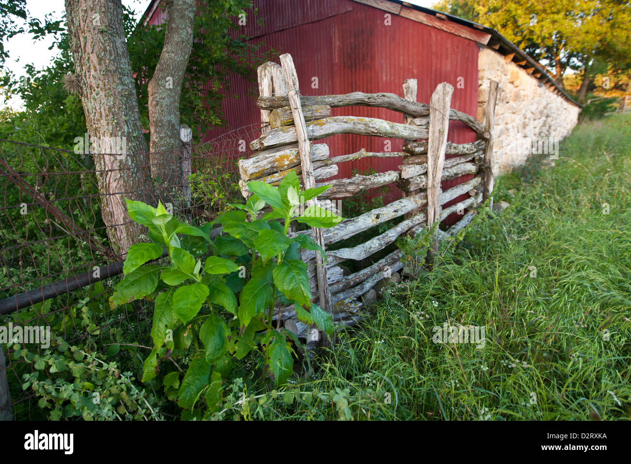 German style barn on ranch in the Texas hill country Stock Photo