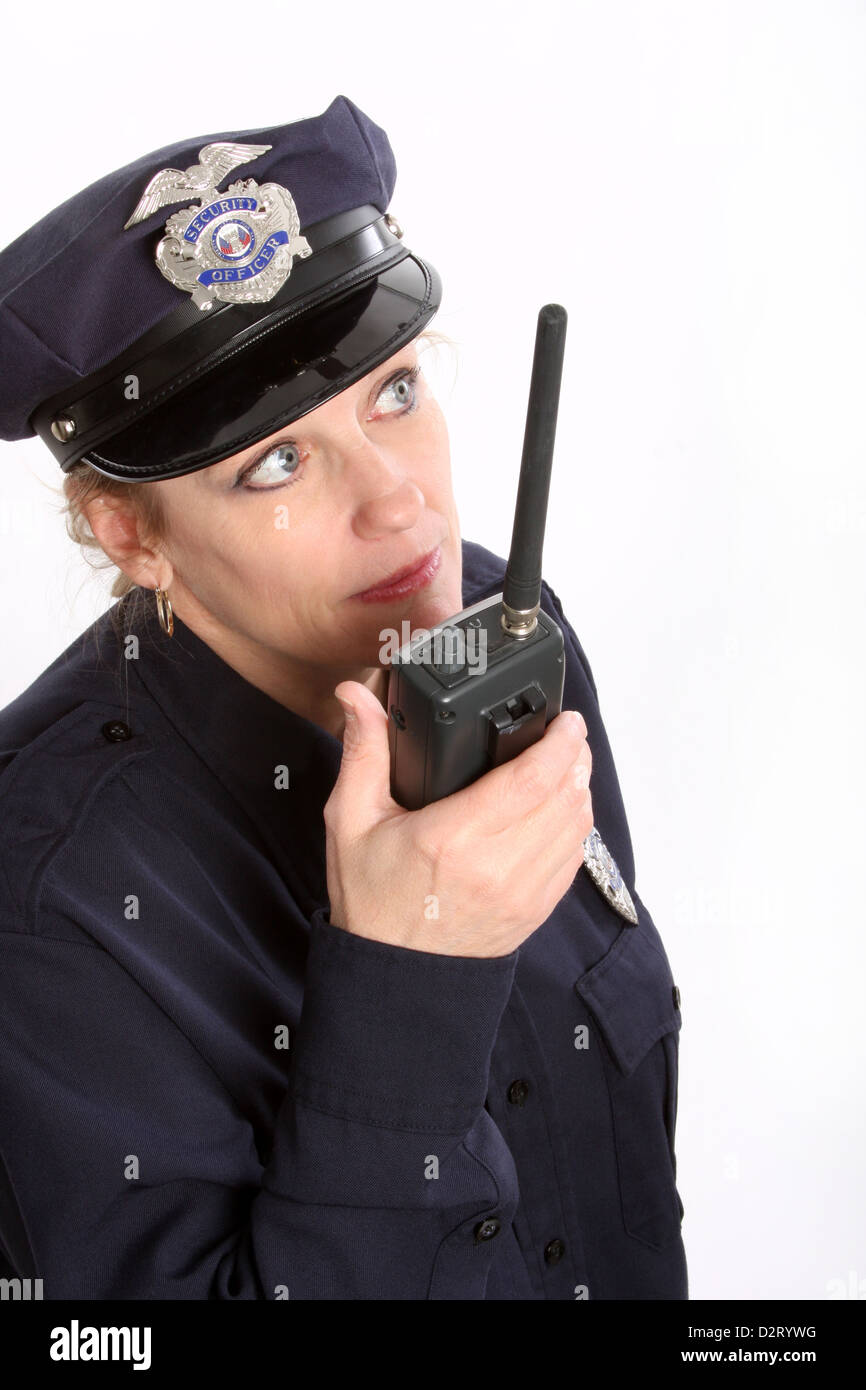 Female security guard with radio hires stock photography and images