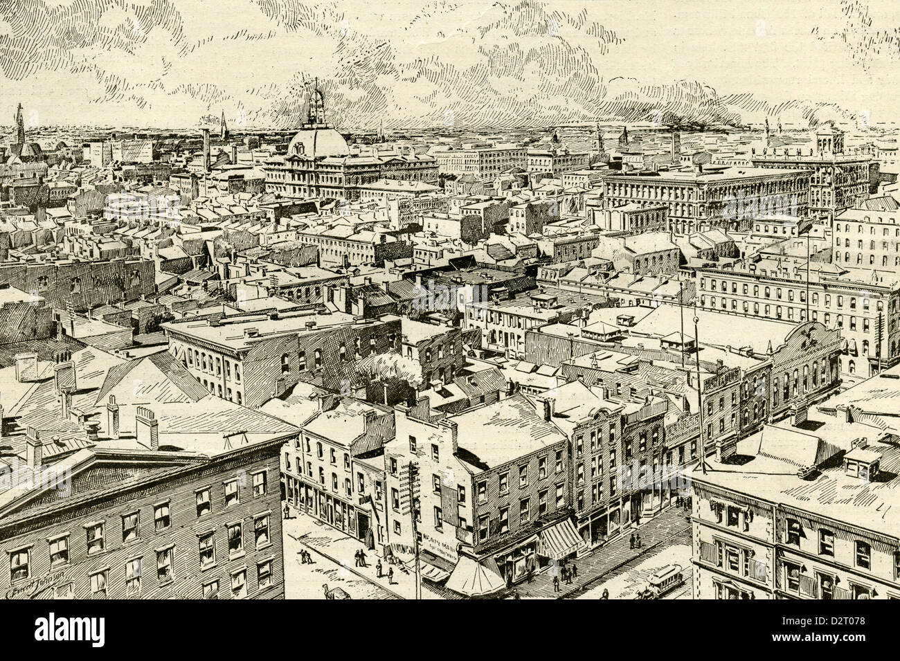 1890 engraving, View of Central Business Section of the City in St