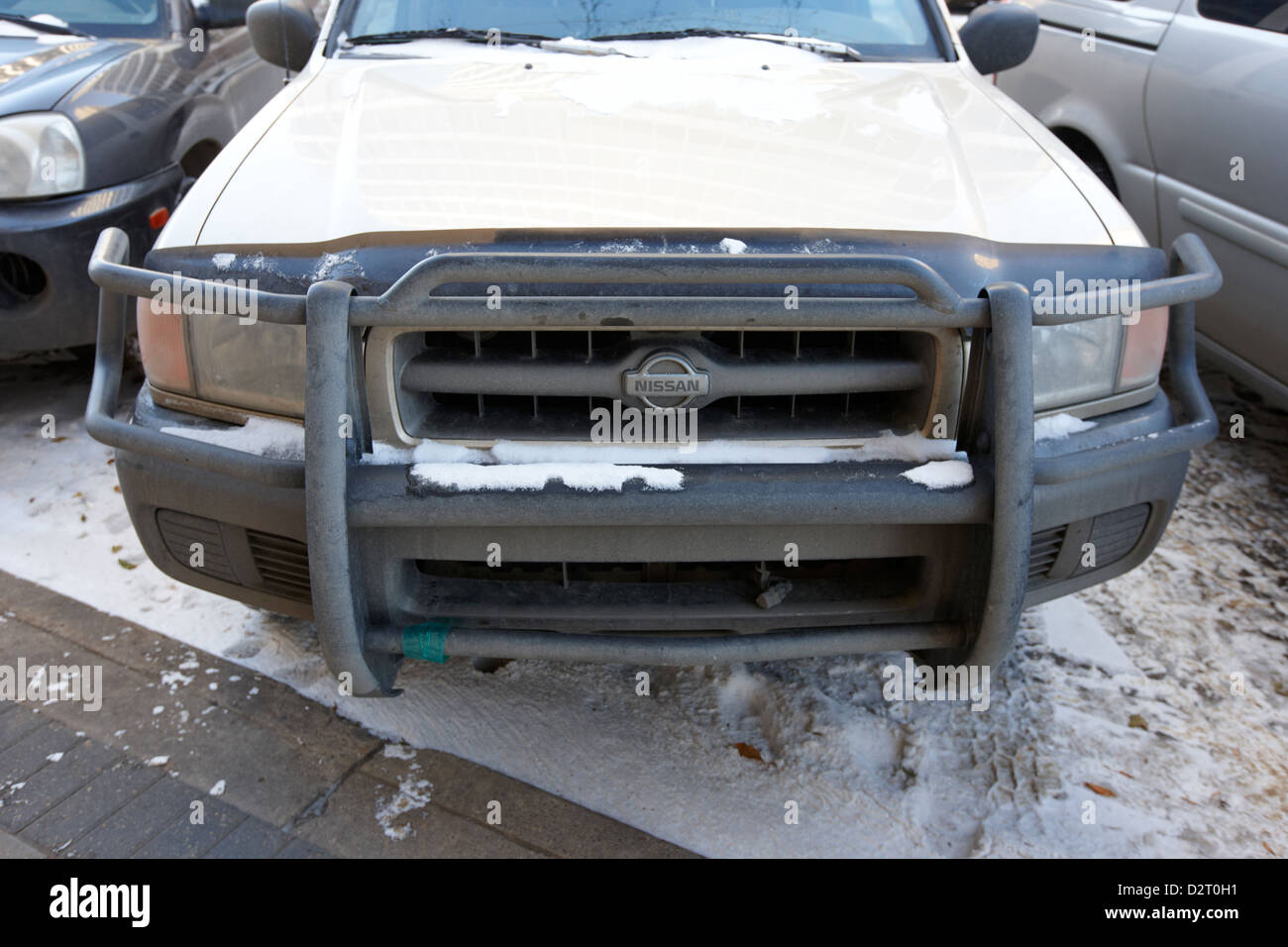 bull bars on truck onstreet parked in winter Saskatoon Saskatchewan Canada Stock Photo
