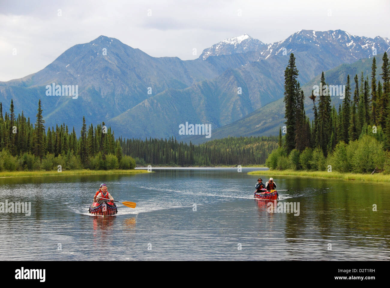 Canoeing across Haywire Lake in the Northwest Terrritories, Canada. Stock Photo