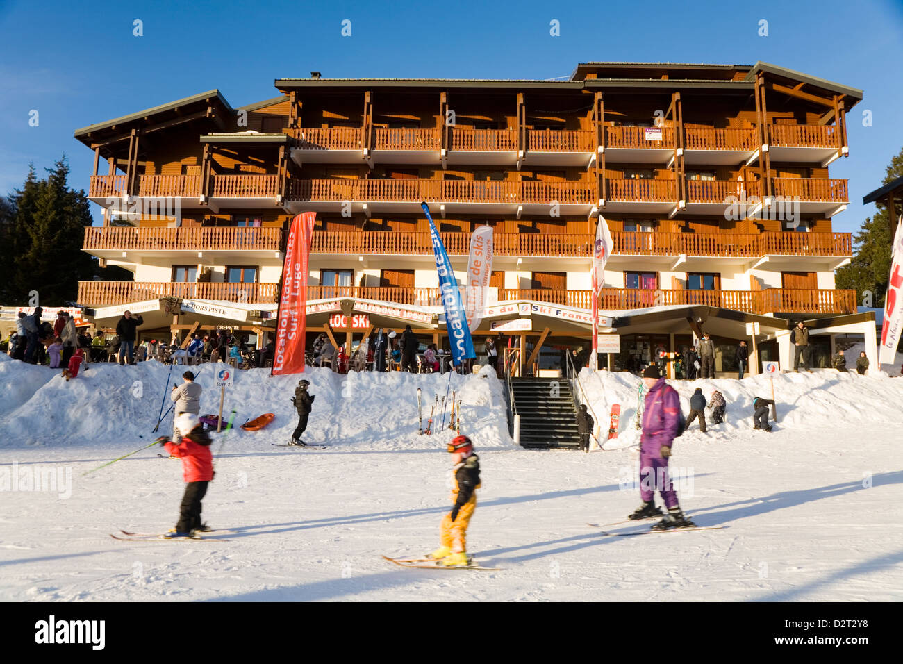 Hotel / ski lodge / skiers' chalet accommodation self catering rental flat  apartment apartments near the slope. Le Revard France Stock Photo - Alamy