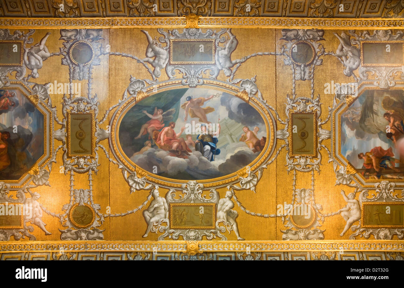 Paintings / painting decoration on the ceiling in the The Kings Gallery of Kensington Palace, London. UK. Stock Photo