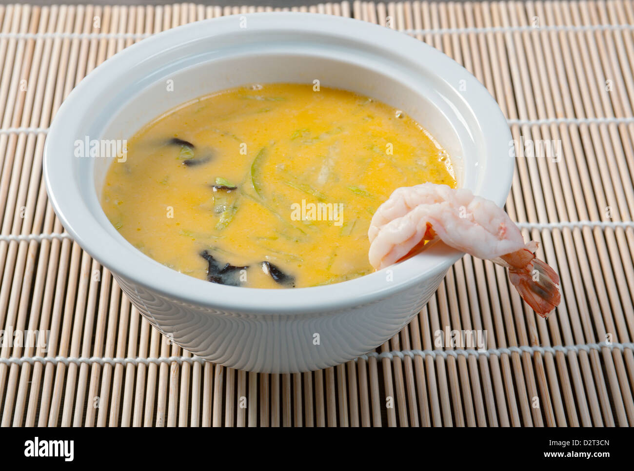 Bowl of spicy Saigon Soup with prawn Stock Photo