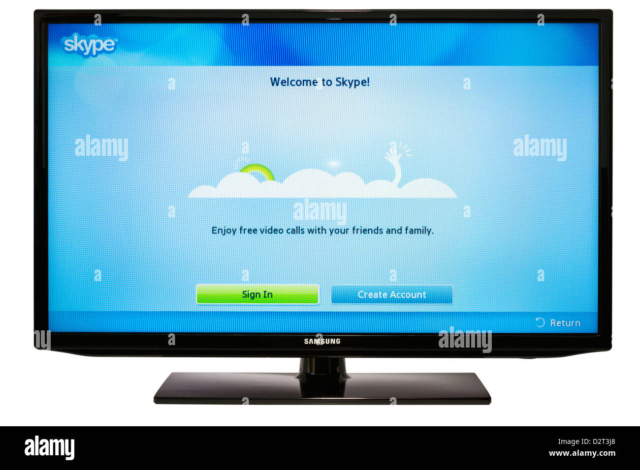 Skype is app for your Samsung Smart TV. Enjoy widescreen Skype video calls from the confort of your livingroom! Stock Photo