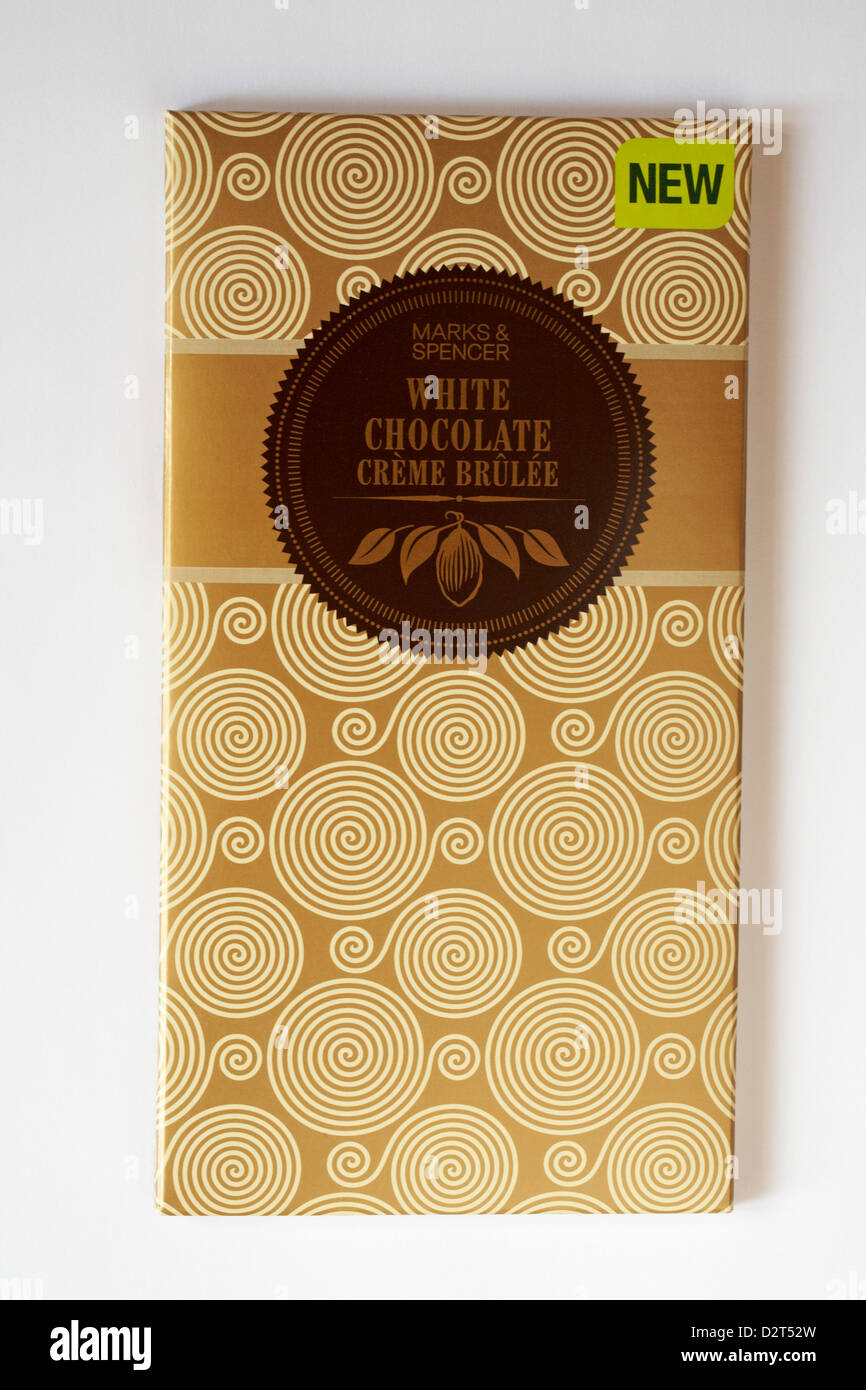bar of new Marks & Spencer white chocolate creme brulee chocolate bar